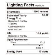 Great Value 18YR A19 LED Light Bulb, 13W (100W Equivalent) Dimmable Daylight E26 Medium Base (4 Pack)