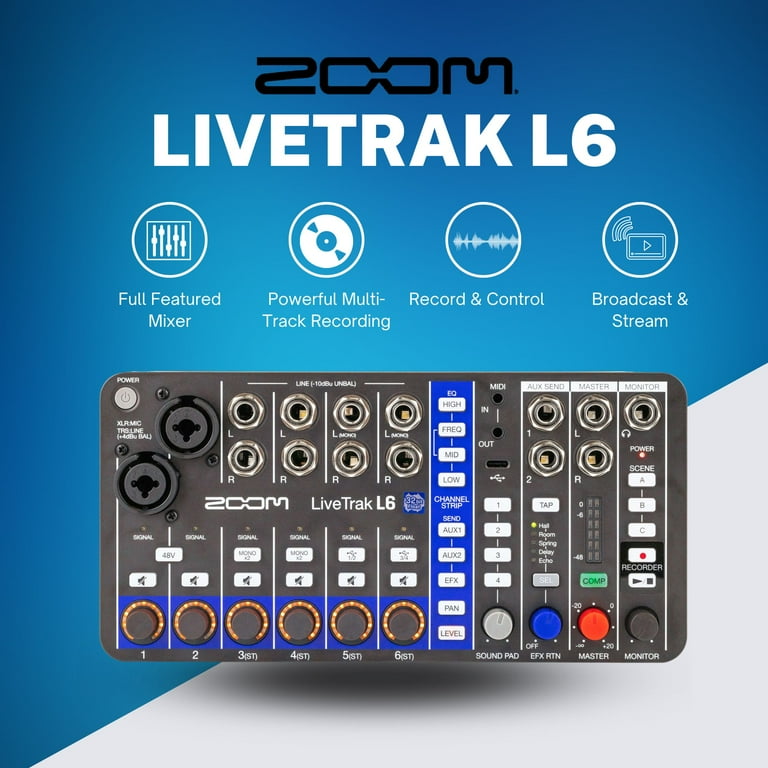 Zoom LiveTrak L6 Digital Mixer / Recorder with Zoom ZDM-1 Zoom LiveTrak L6 Digital Mixer / Recorder with Zoom ZDM-1