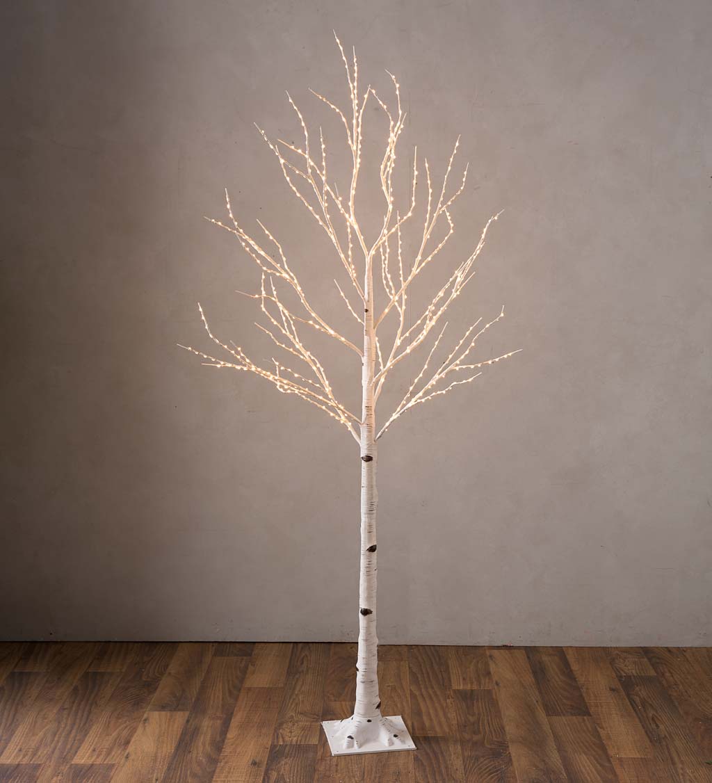 Large Indoor / Outdoor Birch Tree with 600 Warm White Lights, White