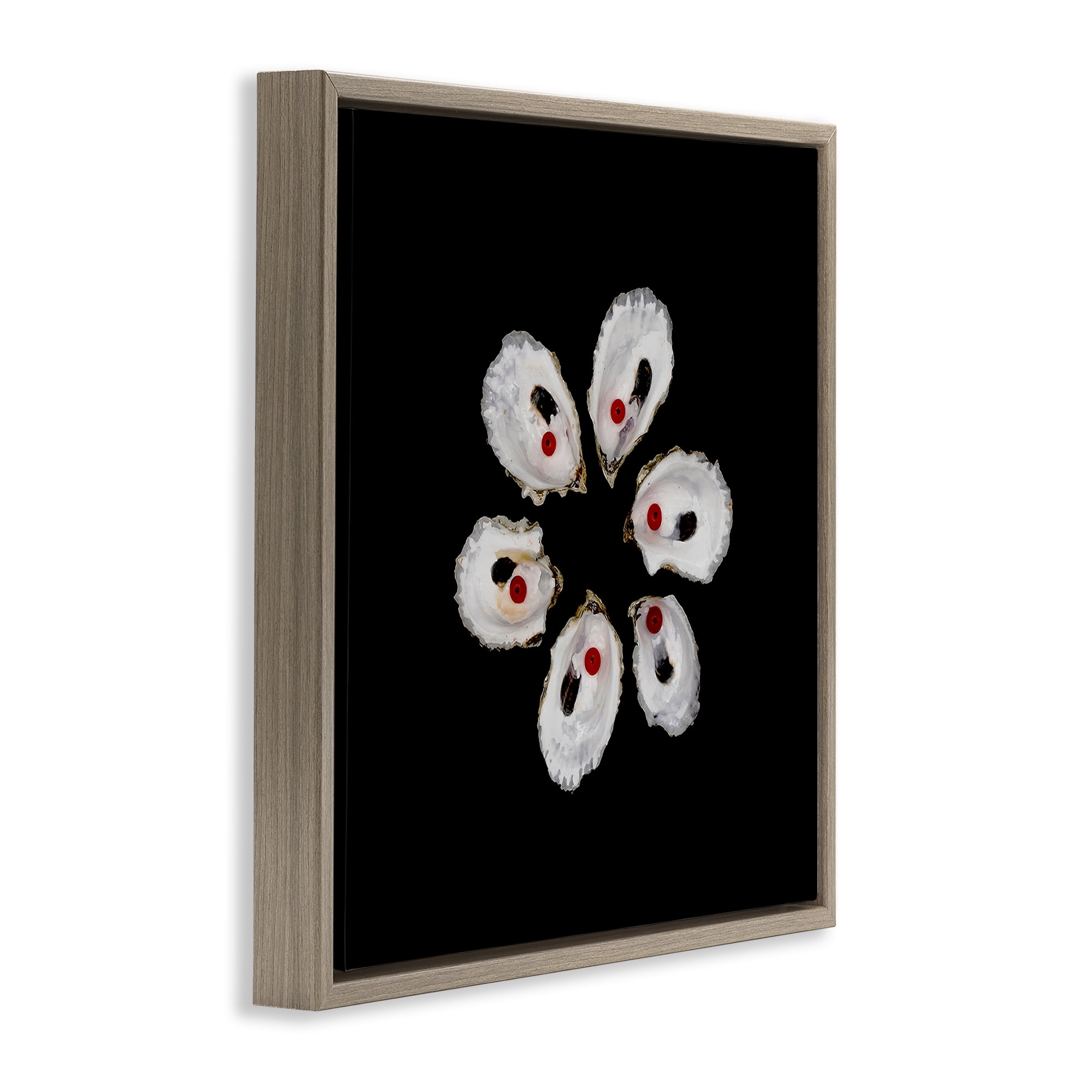 Stupell Industries Oyster Shells Symmetry Brown Framed Floater Canvas Wall Art, design by Beth Adoette