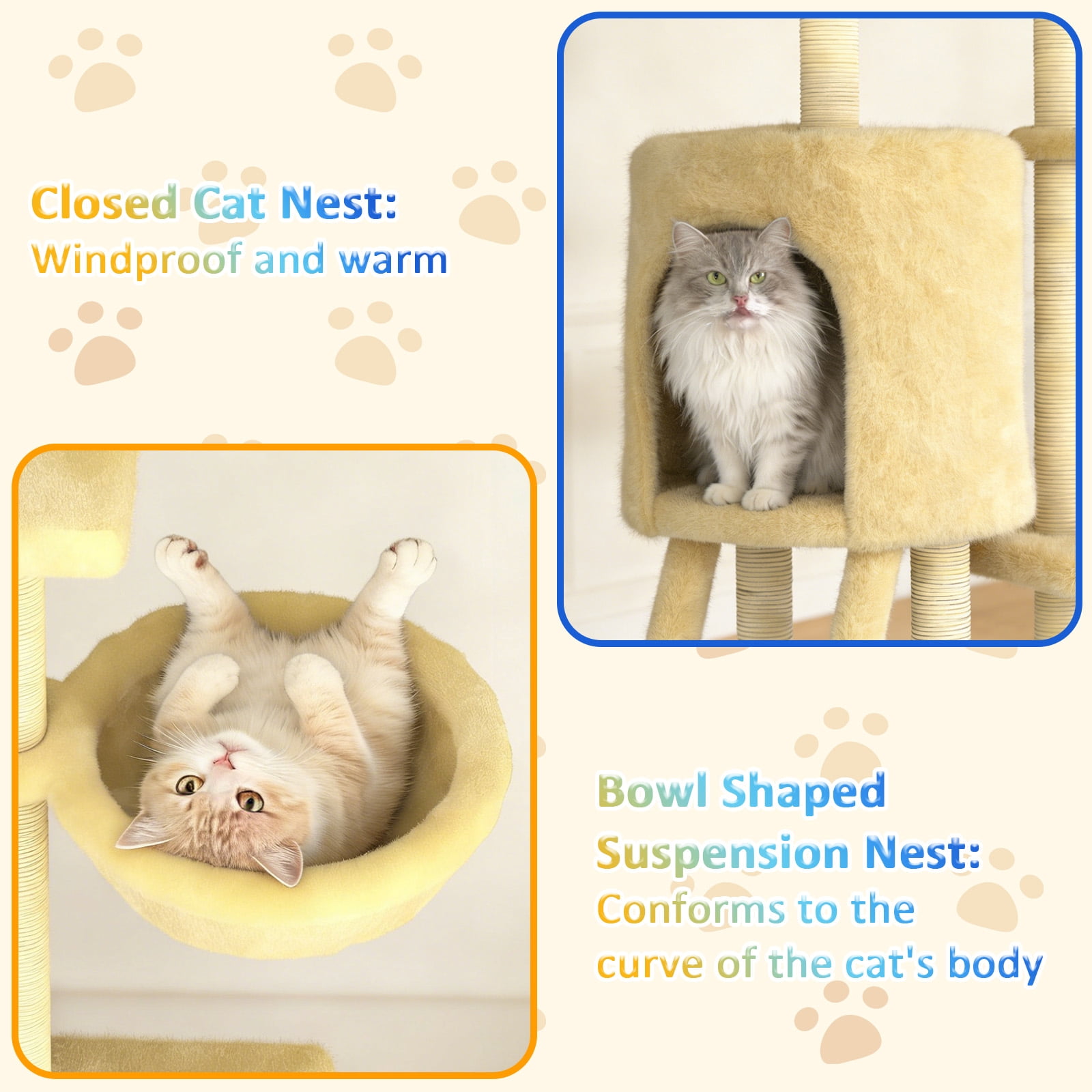 Cat Tree, 53in Cat Tower with Sisal Scratching Posts, Climbing Ladder, Hanging Toys, Pet House Furniture for Indoor Kittens, Beige