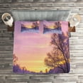 thumbnail image 2 of Ambesonne Winter Quilted Coverlet 3 Pcs, Landscape with Sunset, King Size, Pink White, 2 of 2