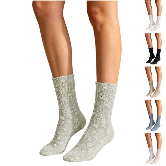 Naotn Womens Lace Mesh Socks Floral Embroidery Stretchy Breathable Daily Dance Casual Dress Ankle Socks