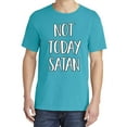 thumbnail image 2 of Wild Bobby,Not Today Satan Funny Witty, Streetwear, Garment-Dyed Washed Look Short Sleeve T-Shirt, Blue Lagoon, Small, 2 of 3