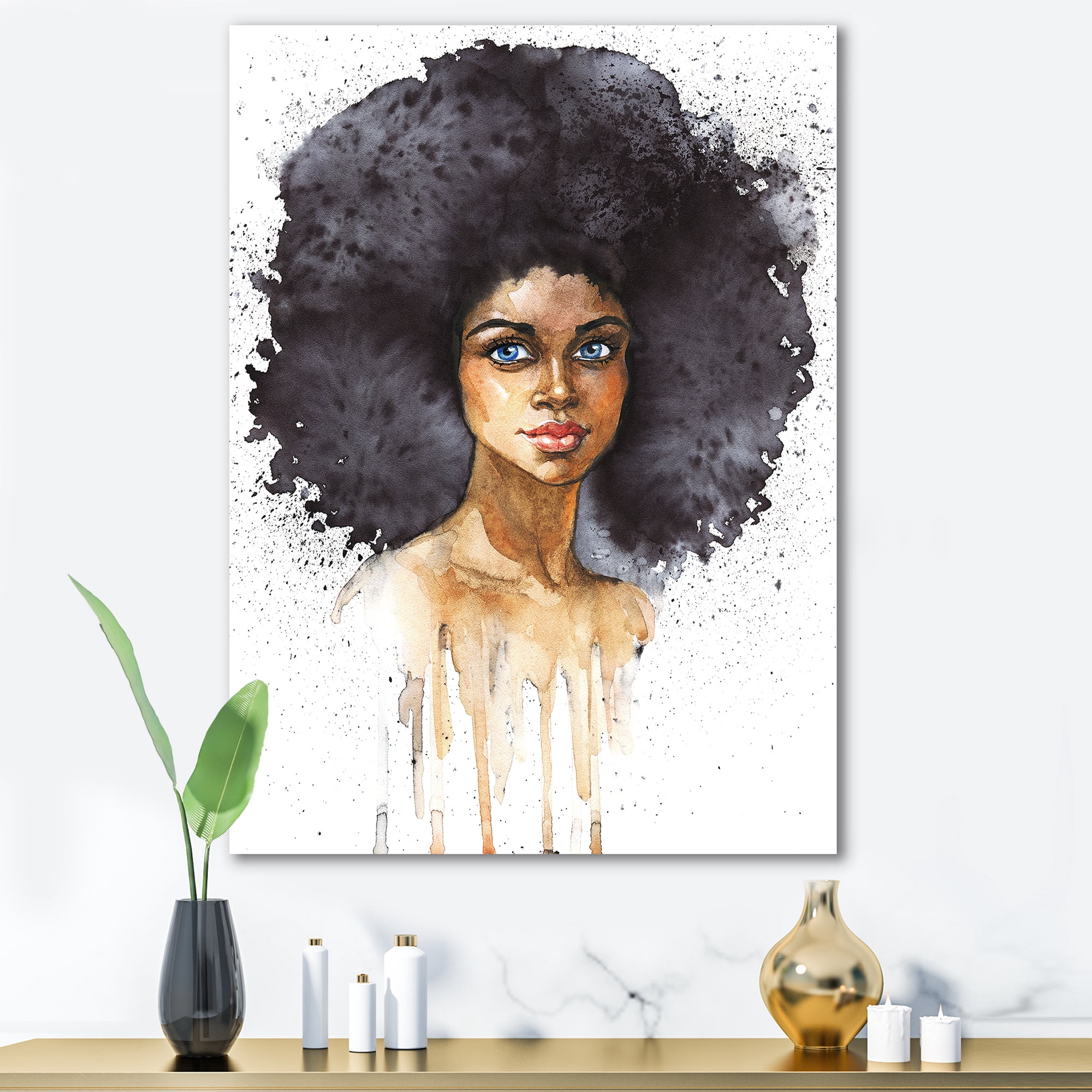 Portrait of Afro American Woman X 24 in x 32 in Painting Canvas Art Print, by Designart