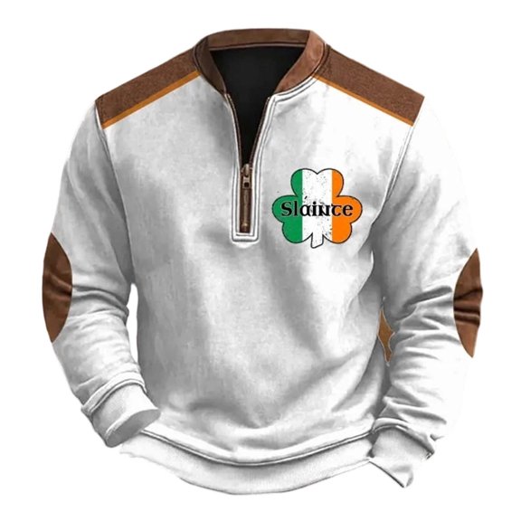 ibiyuan St Patricks Day Holiday Sweatshirts for Mens Quarter Zip Pullover Men Mockneck Pullover Love Heart Clover Printed Long Sleeve Shirt Holiday Tops Green Casual Men Sweater