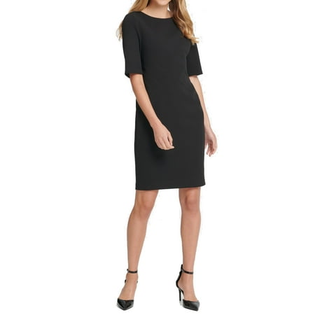 DKNY Women's Elbow Sleeve Seamed Compression Sheath Dress Black Size 2