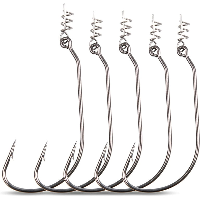50pcs Twistlock Fishing Hooks, Worm Hooks with Centering Pin Spring  Unweighted Swimbait Hooks for Soft Plastic Lures Bass Fishing