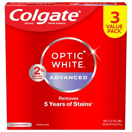 Colgate Optic White Advanced Hydrogen Peroxide Whitening Toothpaste  Mint  3.2 oz  3 Pack