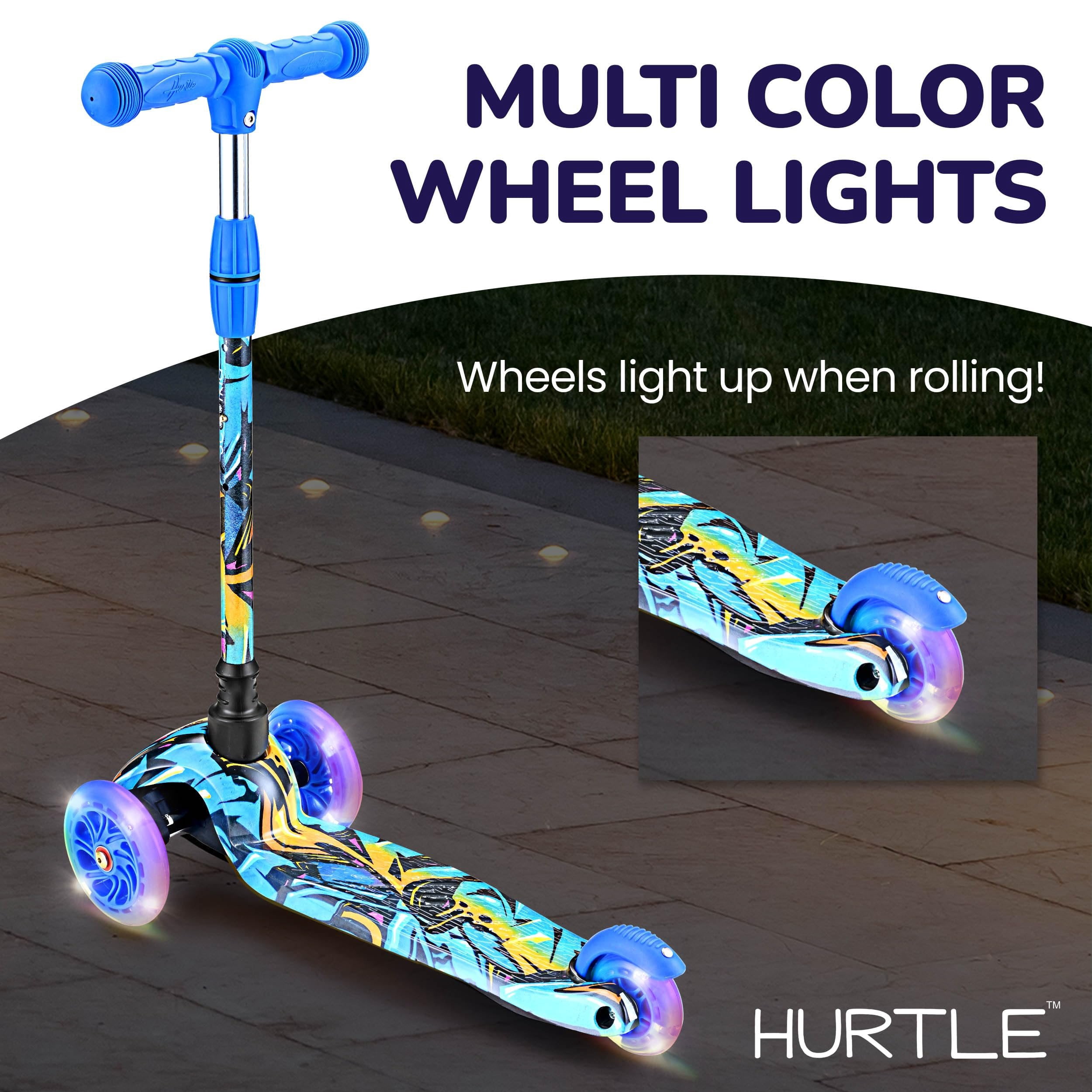 Hurtle Mini Kickboard Scooter for Kids  Height Adjustable 25-28 Inches, 3-Wheel Toddler Micro Scooter with LED Light-up Wheels, Lightweight Riding Toy, Non-Slip, Indoor/Outdoor Fun, Ages 2-5 Black