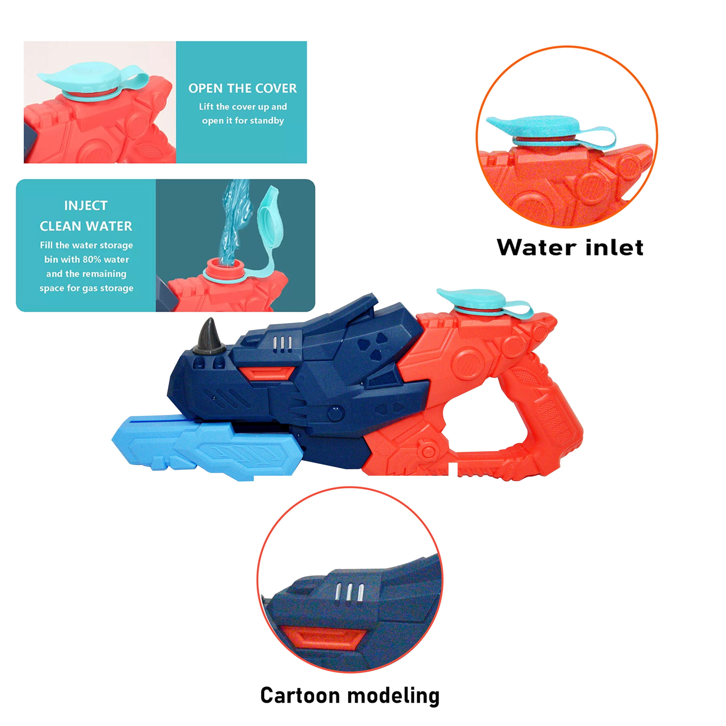 Super Wet Fun Play, 2 PCS Rhino Water Sports Fast Shooter Water Blaster Toy Gun for Pool, Beach, Sand Fun Play