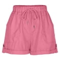 thumbnail image 4 of FRSASU Women's Casual Summer Shorts High Waisted Drawstring Elastic Solid Linen Straight Comfy Beach Vacation Short with Pocket Pink, 4 of 8