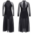 thumbnail image 6 of Doomiva Kids Girls Long Sleeve Lyrical Dance Dress Contemporary Dance Dress Flowy Sheer Mesh Maxi Skirted Leotard Black 6, 6 of 7