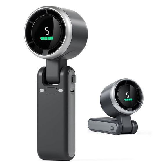 N607 Portable Handheld Turbo Fan, 5‑Speed Foldable Mini Personal Fan with 12H Battery Life, USB Rechargeable 6‑Blade High‑Speed Cooling Fan with Lanyard for Travel, Outdoor, Office
