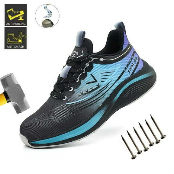 Safety Slip on Shoes for Men Steel Toe Work Sneakers Lightweight Breathable  Anti Puncture Work Boots - Slip Resistant Industrial Construction Shoes