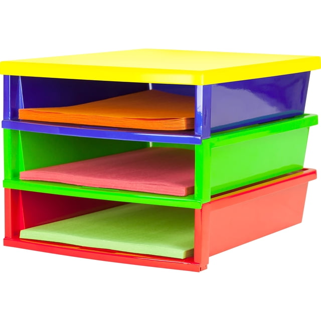 Storex Trieur de Papier de Construction à Empilage Rapide, 3 Compartiments, Multicolore