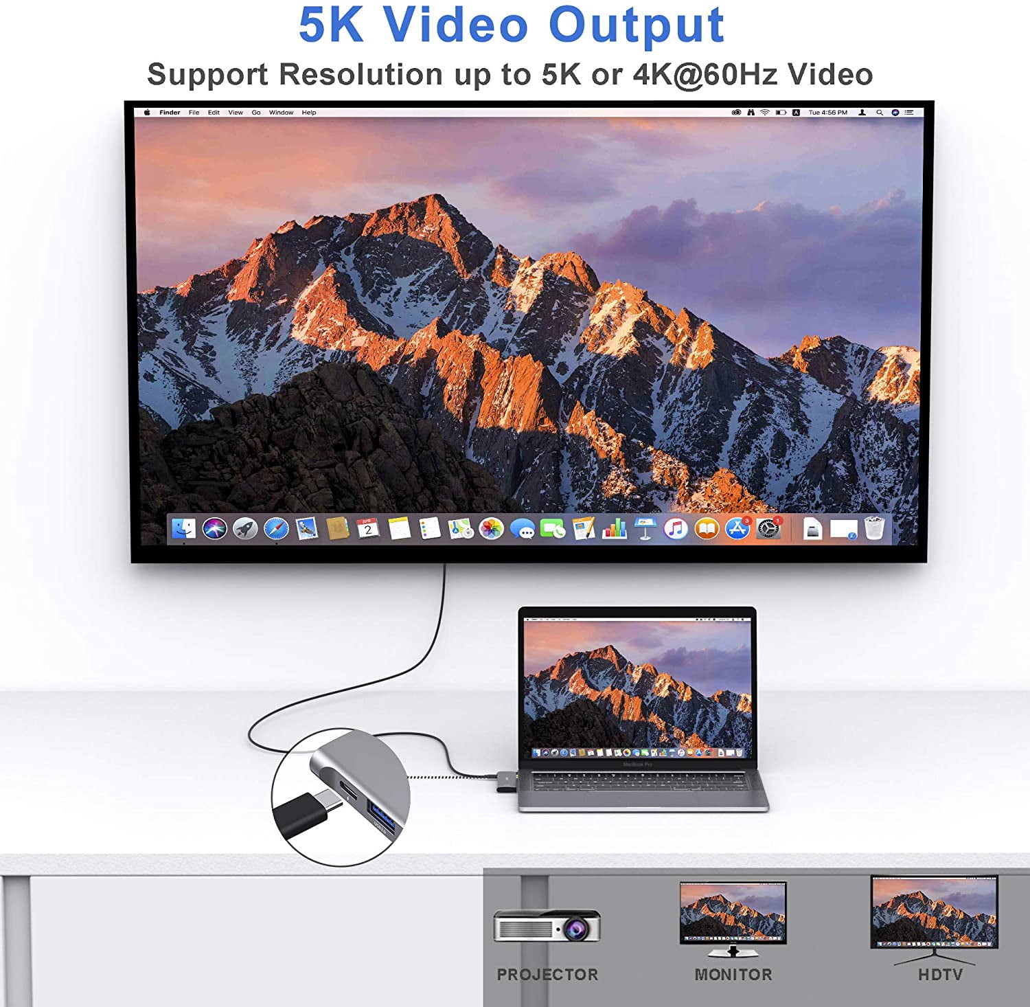 USB C Adapter for MacBook Pro MacBook Air M1 2020 2019 2018 13" 15" 16" Multiport USB C Hub MacBook Accessories with 3 USB 3.0 Ports, PD 100W Thunderbolt 3 Port, SD/TF Slot(6 in 1)