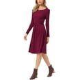 thumbnail image 4 of INSPIRE CHIC Ribbed Knitted Dress for Women's Long Sleeve Crew Neck High Waist A-Line Casual Dresses M Wine Red, 4 of 5