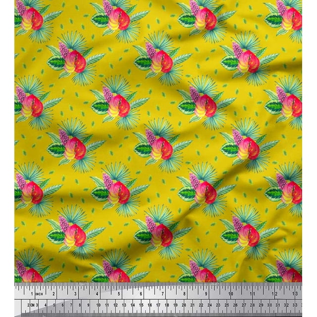 Soimoi polyester Crepe Fabric Leaves Tropical Print Fabric by Yard 42 Inch Wide