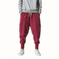 thumbnail image 1 of Pantalones largos para hombre, color liso y bolsillos de lino, con cordón ajustable en la pierna, pantalones Hallen para hombre, pantalones de poliéster y algodón., 1 of 6
