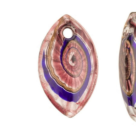 - Wavy Swirl Design Purple Base Marquise Lampwork Glass Pendant 35x60mm Handmade Murano Inner Flower And Lampwork Glass Pendant (3pcs Bundle), SAVE $2