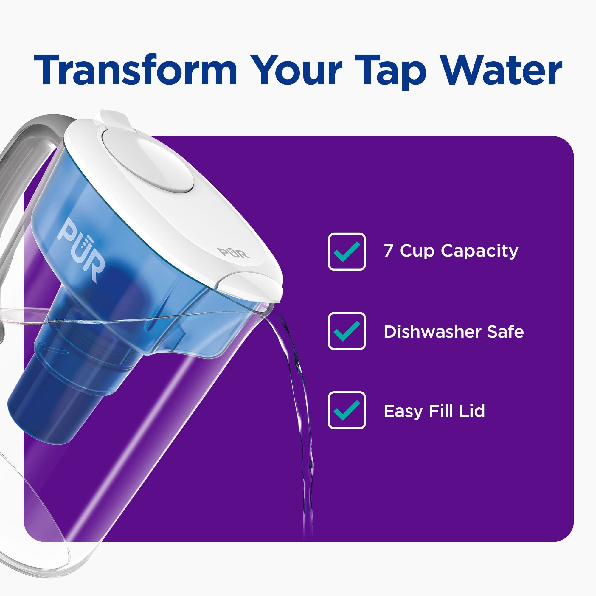 PUR 7 Cup Water Filtration Pitcher, Blue, PPT700WAV4