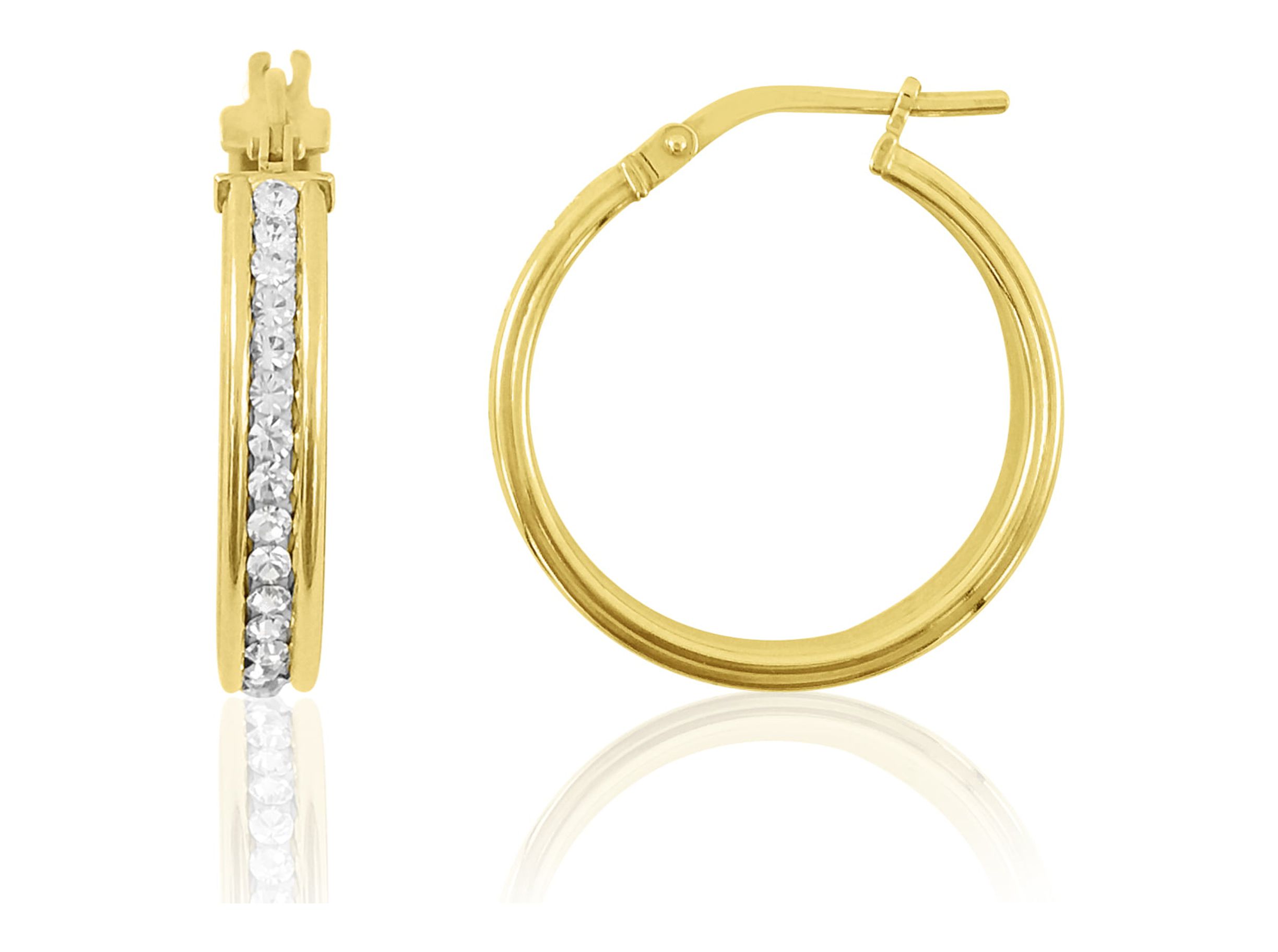 Brilliance Fine Jewelry Females 14K Gold Plated Sterling Silver Crystal Hoop Adults Earrings