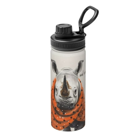 

Ocsxa Polka Dot Rhino Welcome Print 18oz Stainless Steel Water Bottle Unisex Water Bottle Insulated Sports Water Cup Flask for Cold Water Drinks/Sports/Travel/Car/School