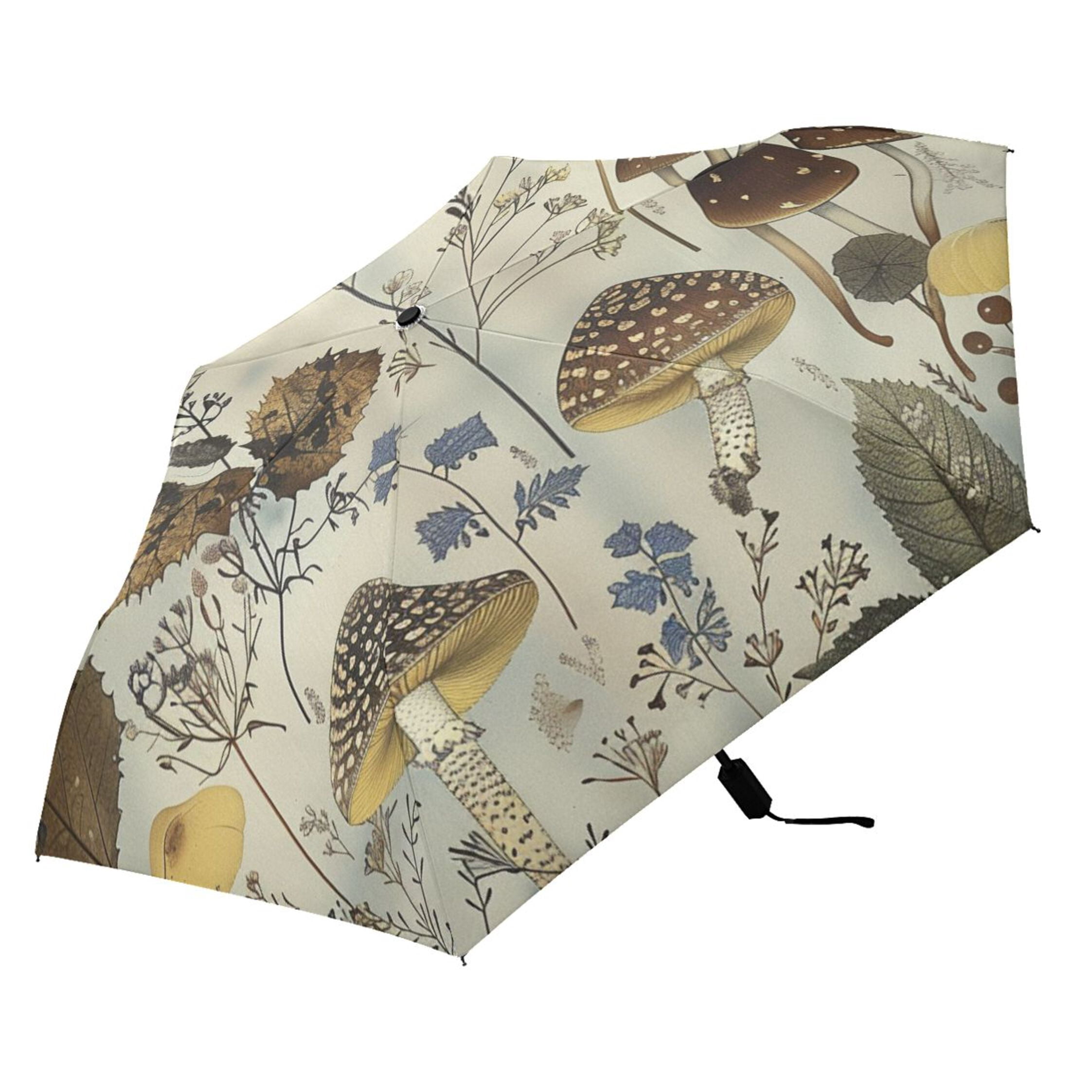 ALAZA Retro Mushrooms Pattern UPF 50+ Compact Folding Umbrella for Rain Travel Umbrella Packable