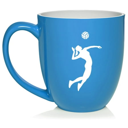 

Female Volleyball Player Coffee Mug Tea Cup Gift for Her Friend Coworker Wife (16oz Light Blue)