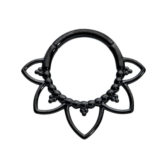 Body Candy Womens 16G Black PVD Steel Hinged Segment Ring Seamless Cartilage Nipple Flower Nose Hoop 5/16"