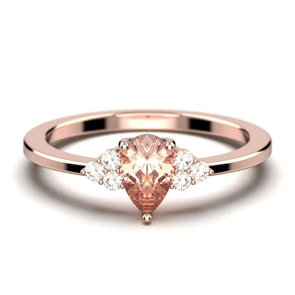 Dazzling Minimalist 1.25 Carat Pear Cut Affordable Ring, Morganite And Diamond Moissanite Engagement Ring, Unique Wedding Ring in 925 Sterling Silver With 18k Rose Gold Plating, Gift For Her