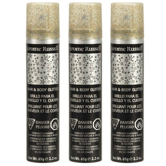 Jerome Russell Temporary Hair and Body Glitter Color Spray, Travel Spray, Lightweight, Adds Sparkly Shimmery Glow, Perfect to use On Hair, Skin, or Clothing, 2.2 oz - MULTI-COLOR x 3 Pack