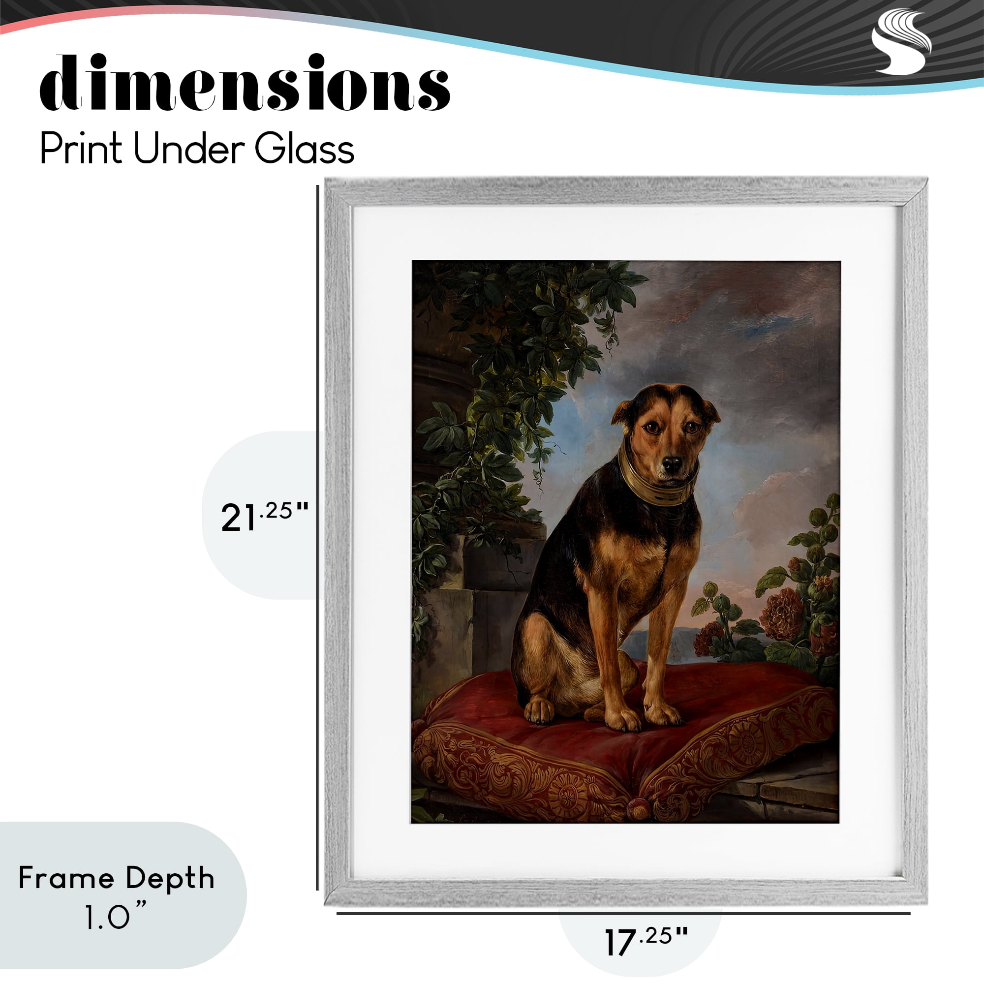 Stupell Industries Historical Dog on Cushion Gray Framed Print Under Glass, design by Lil' Rue