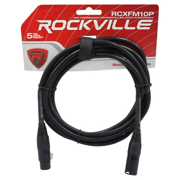 Rockville RCXFM10P-B Black 10' Female to Male REAN XLR Mic/Speaker Cable