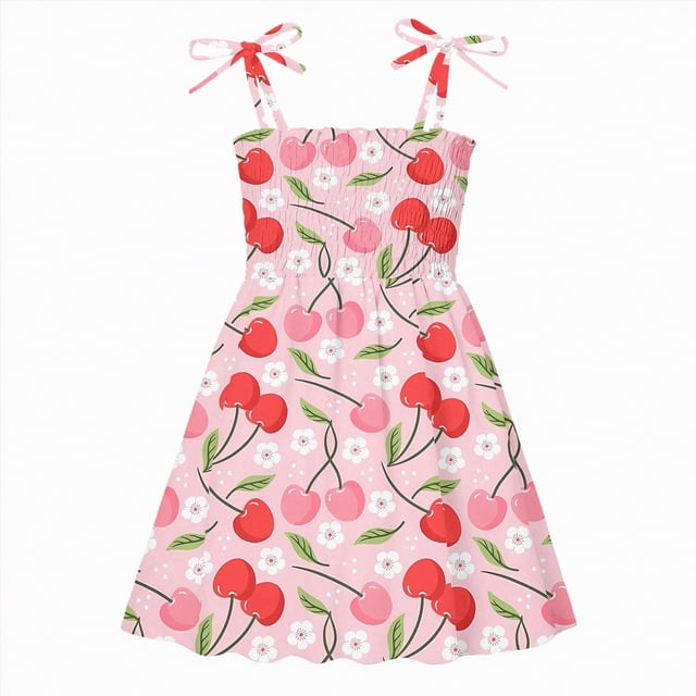 Gubotare Robe Décontractée pour Tout-Petit Robe d'Été pour Fille à Bretelles Froncée Plage Décontractée Robe Soleil pour Petite Fille 4T 5T (Rouge, 4-5 Ans)