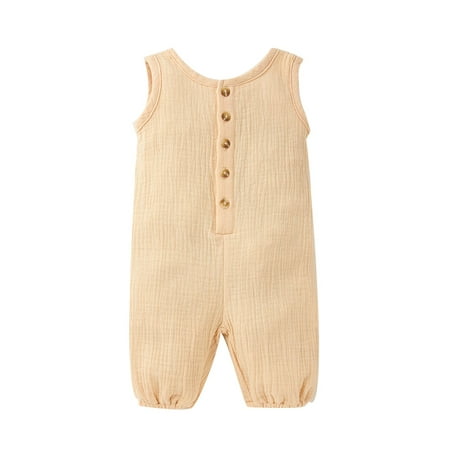 

elfinBE Newborn Baby Unisex Infant Toddler Solid Color Sleeveless Buttons Pleated Casual Romper 0-18M