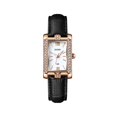 thumbnail image 1 of Reloj rectangular para mujer con bisel decorado con cristales Reloj de pulsera clásico con forma de tanque cuadrado y esfera transparente de aspecto elegante (negro - cuero), 1 of 3