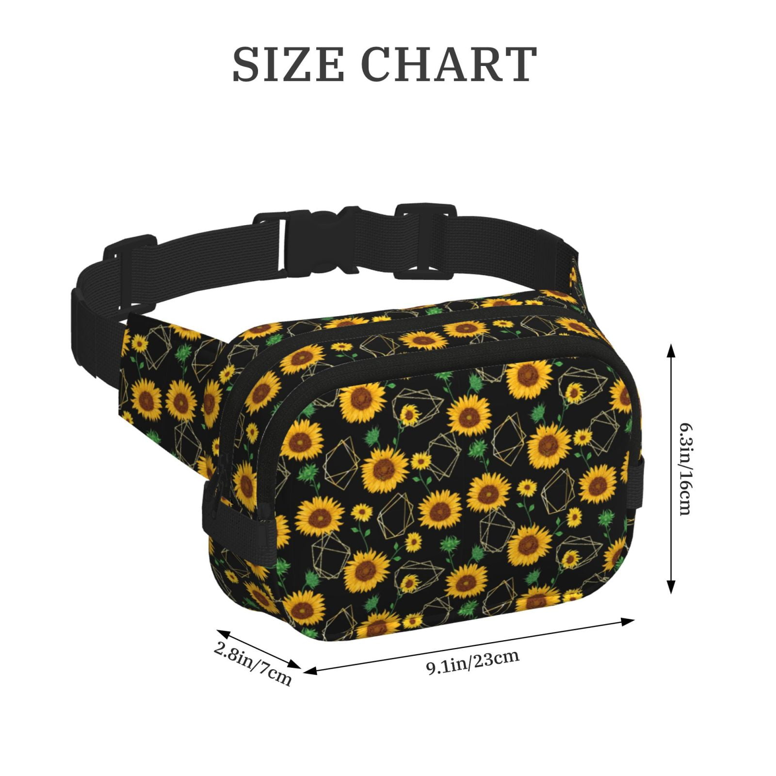 Picia Sunflowers3 Print Square Double-Layer Waist Bag Mini Adjustable Waist Belt Bag Exercise Running Travel Hiking