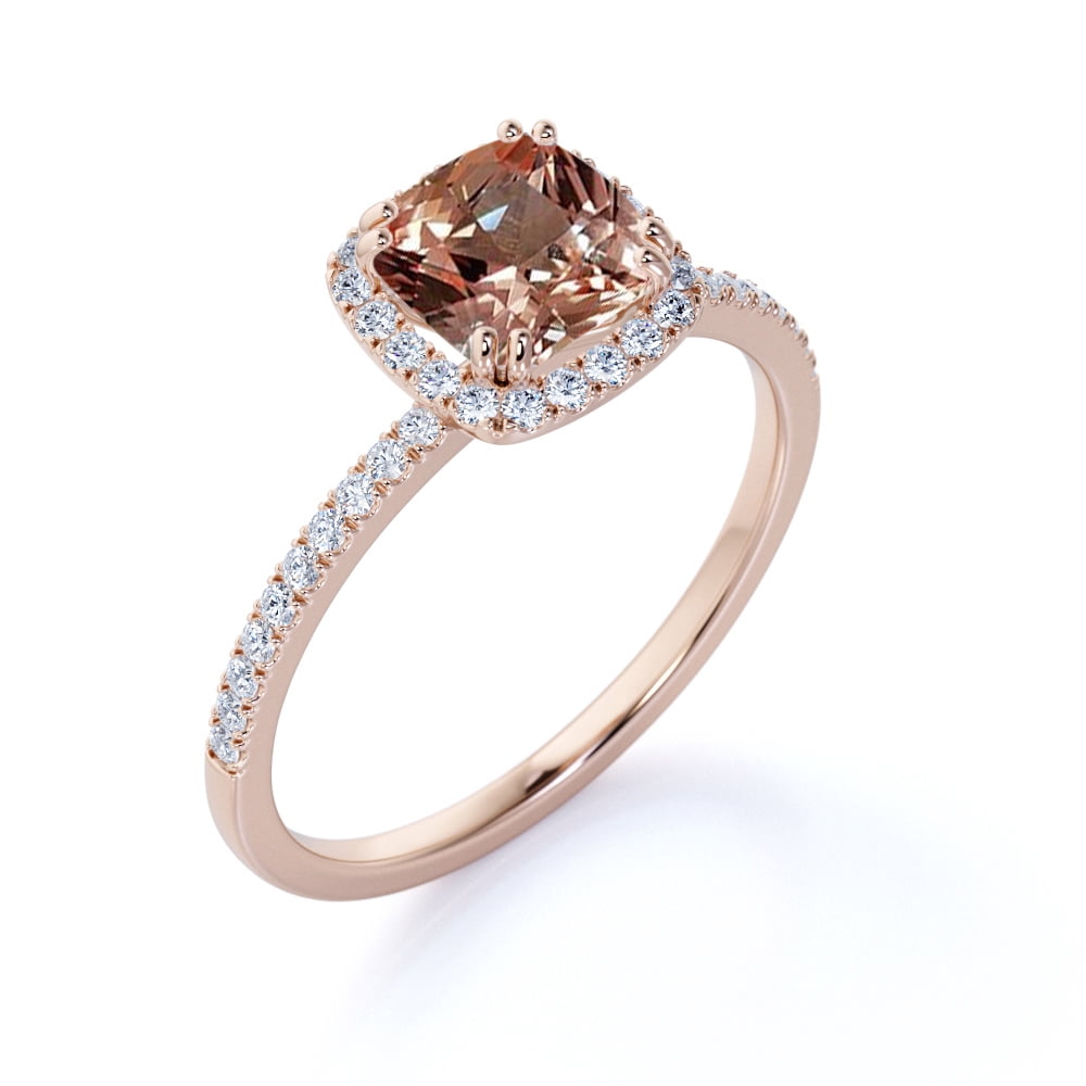 JeenMata Antique 1.75 carat created morganite and Diamond Engagement Ring in 10k Rose Gold for Women