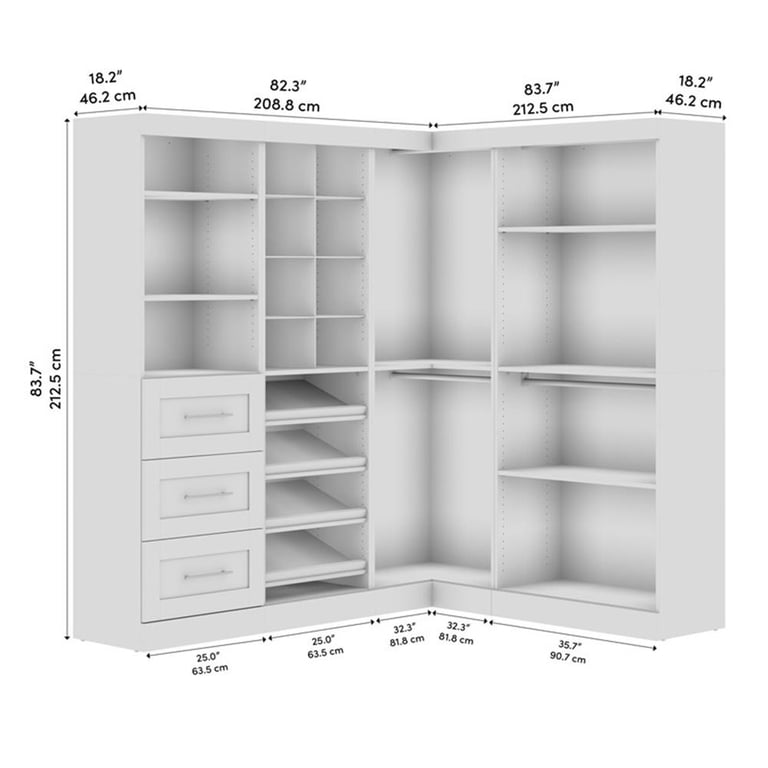 Bestar Pur Wardrobe Storage, 83W Clothes Hanging Cabinet Walk-In