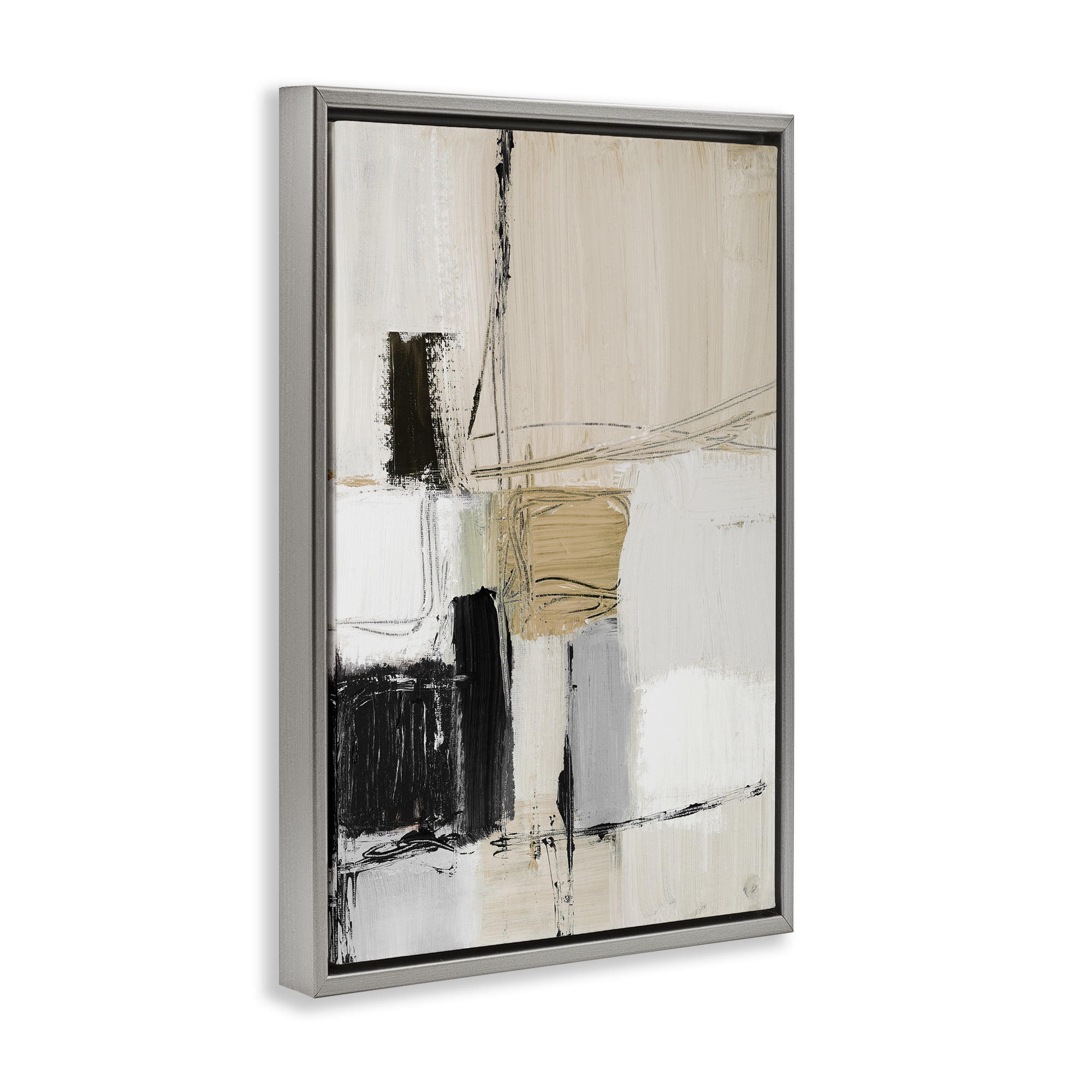 Stupell Industries Beige Organic Shapes Collage Abstract Painting Gray Floater Framed Canvas Art Print Wall Art, 21 x 31
