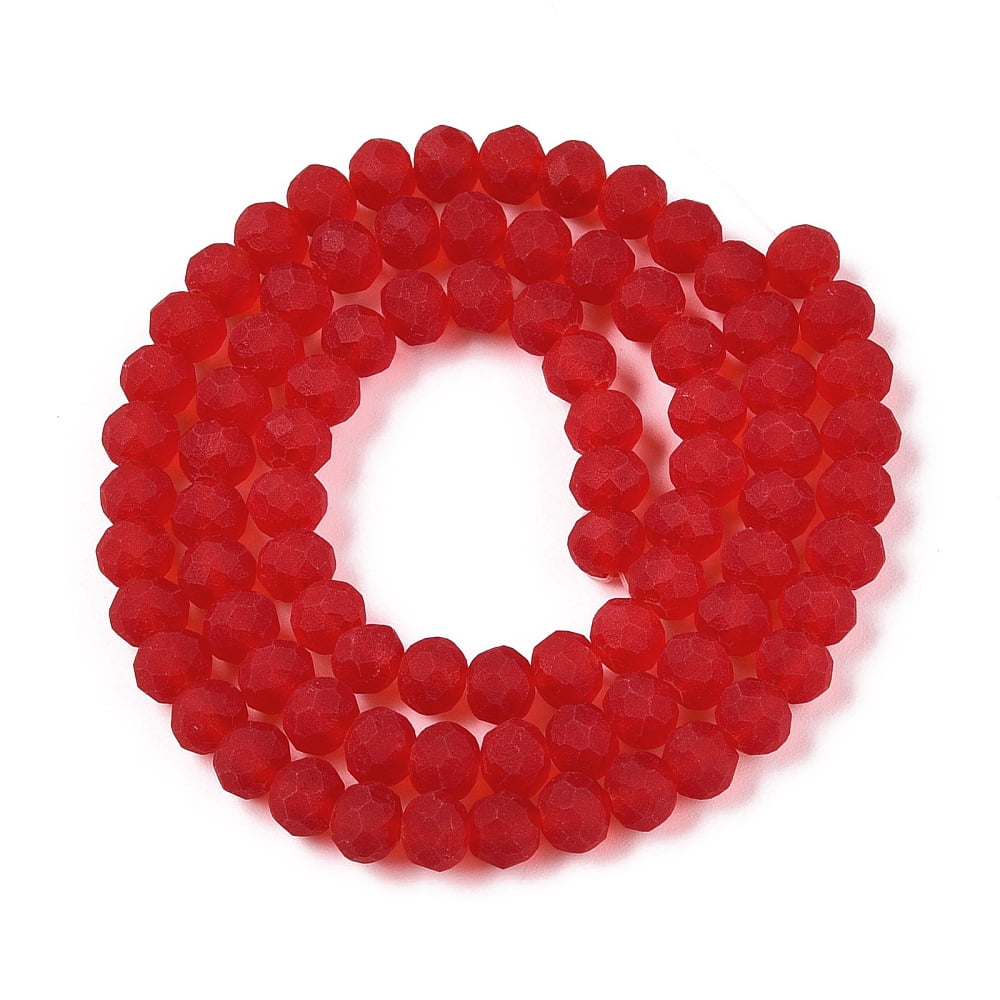 Transparent Glass Beads Strands Faceted Frosted Rondelle Crimson 6x4.5mm Hole: 1.4mm about 84~85pcs/strand 41.5~42cm