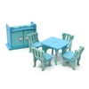 6Pcs Blue Wooden Miniature Dining Room Table Set For Dolls Dollhouse Furniture