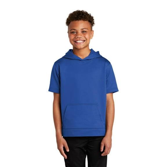 Sport-Tek YST251 Youth Sport-Wick Fleece Short Sleeve Hooded Pullover, True Royal, XL