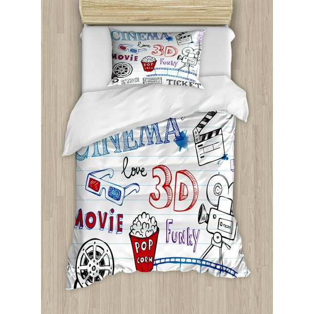 Movie Theater Duvet Cover Set Various Hand Drawn Icons On A