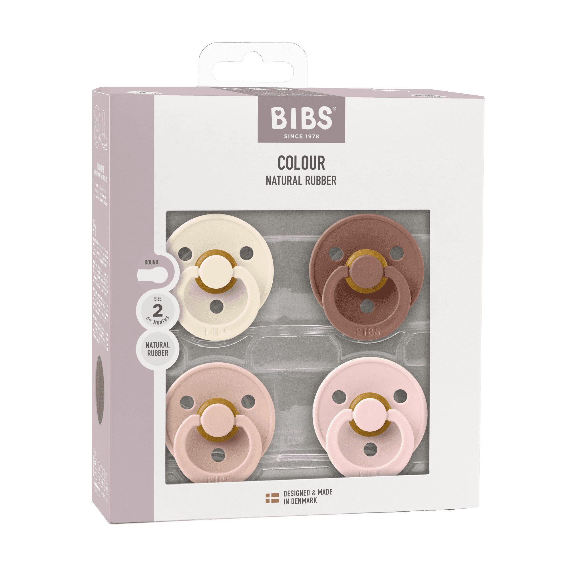BIBS Pacifier Colour Size 2, 6-18 Months, Ivory/Blush/Woodchuck/Blossom, 4 pack
