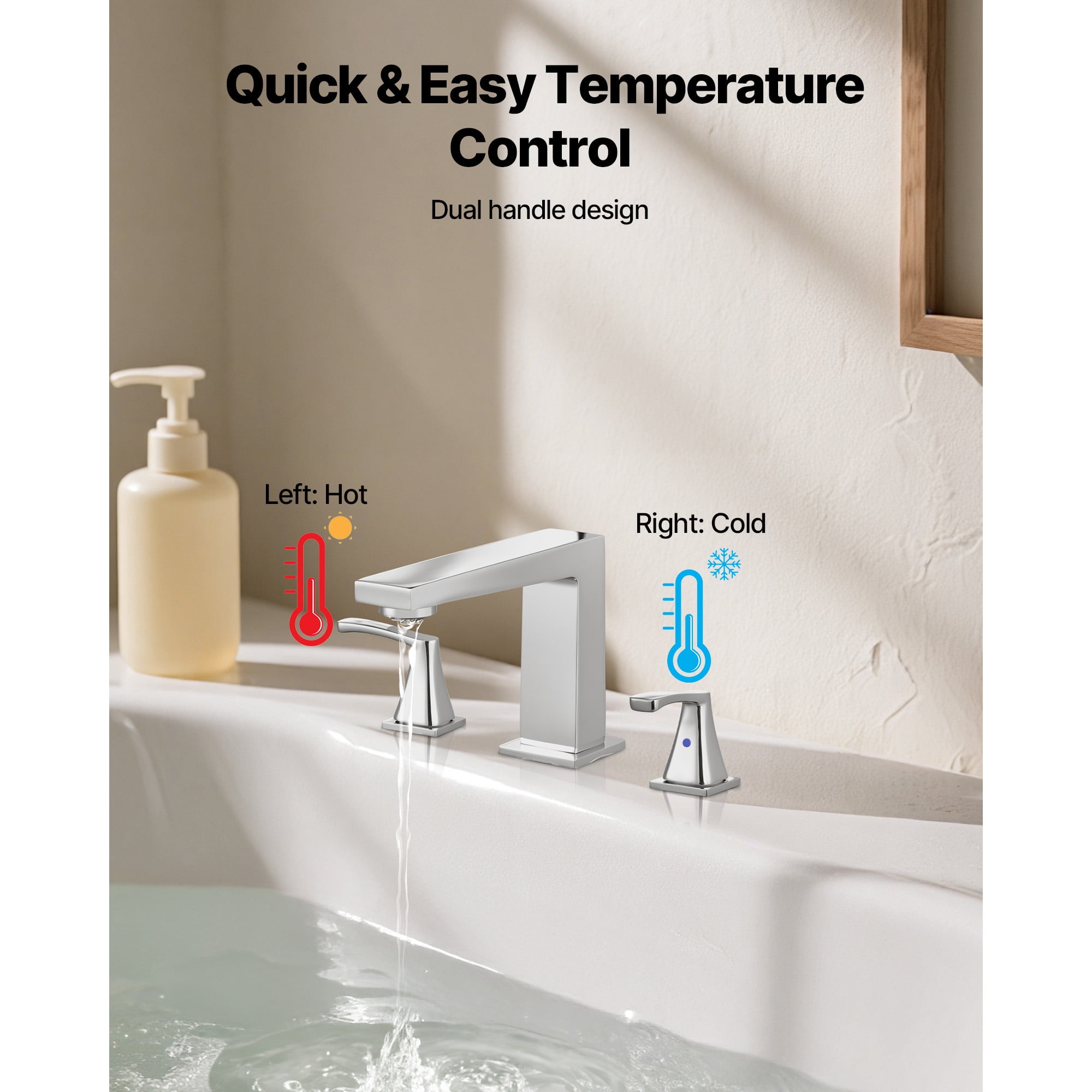 KFFKFF Roman Tub Faucet, 3-Hole Waterfall Bathtub Fixture, Bath Faucet Set with Dual Handles, Deck-Mounted Tub Faucet for Washing Pets, Baby Care, and Bathing, Silver, Right-Angle Design