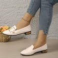 thumbnail image 5 of Womens Beige Loafers Slip On Shoes Pointed Toe Vegan Faux Leather with Gold Buckle & Pearl Low Block Heel Casual Work Flat Shoes,Size 37, 5 of 9