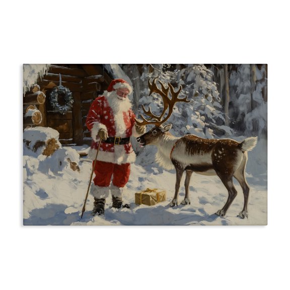 Stupell Industries Santa with Reindeer Scene Holiday Painting Gallery Wrapped Canvas Art Prints Wall Art, 36 x 24